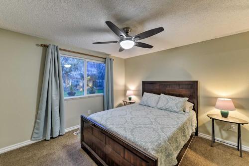 a bedroom with a bed and a ceiling fan at Central Medford Family Retreat with Large Yard! in Medford