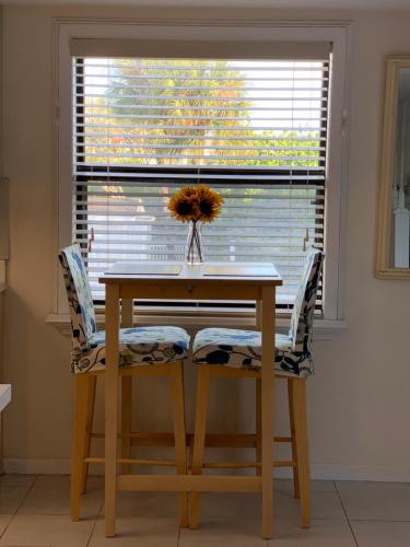 a dining room table with two chairs and a window at Sea Club Condo #37 in Clearwater Beach