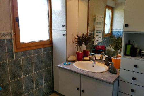 a bathroom with a sink and a counter top at Regard bleu sur horizoN in Trégunc