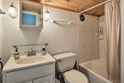 a bathroom with a sink and a toilet and a tub at Family Cottage on Chaumont Bay, Walk to Downtown in Chaumont