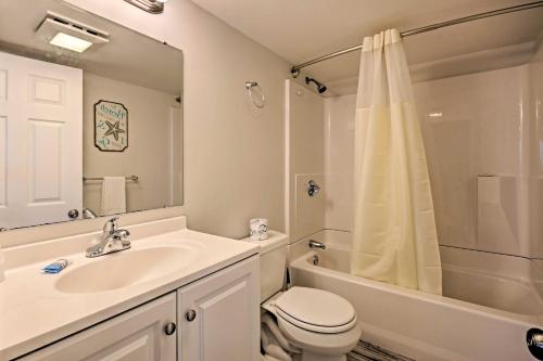 a bathroom with a sink and a toilet and a shower at Old Orchard Beach Home with Patio Walk to Beach in Old Orchard Beach