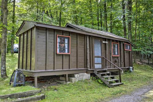 a small wooden cabin in the middle of a forest at Rustic Hayward Cabin With Spider Lake Access! in Seeley