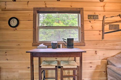 a table in a room with a window at Mill Spring Cabin Near Parker-Binns Winery! in Mill Spring
