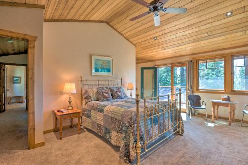 a bedroom with a bed and a wooden ceiling at Hot Tub and Lake Tahoe Views Kings Beach Lodge in Kings Beach