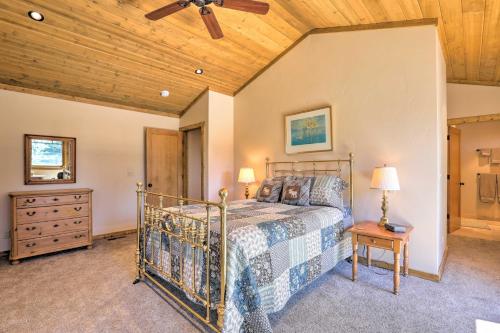 a bedroom with a bed and a wooden ceiling at Hot Tub and Lake Tahoe Views Kings Beach Lodge in Kings Beach