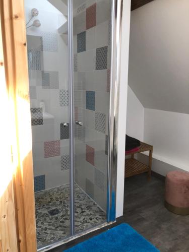 a shower with a glass door in a bathroom at COMME CHEZ SOI in Saint-Satur