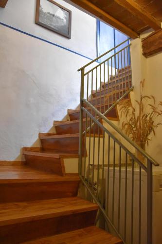un escalier dans une maison avec une plante en pot dans l'établissement Borgo Vecchio, à Montalcino
