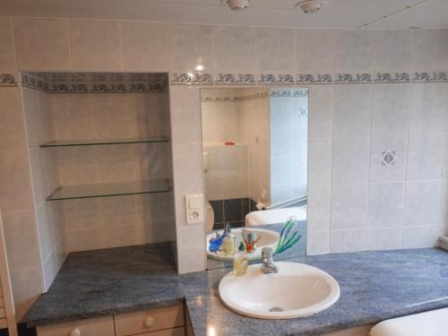 a bathroom with a sink and a mirror at Les Gentianes in Breitenbach-Haut-Rhin