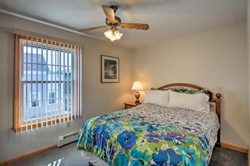a bedroom with a bed and a ceiling fan at Old Orchard Beach Apt - Walk to Beach and Pier! in Old Orchard Beach