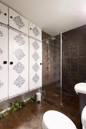 une salle de bain avec douche et toilettes dans l'établissement Magnifique 2 pièces Palm Beach bord mer, à Cannes