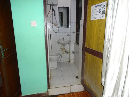 La salle de bains est pourvue de toilettes et d'un lavabo. dans l'établissement Green House Lodge, à Katmandou