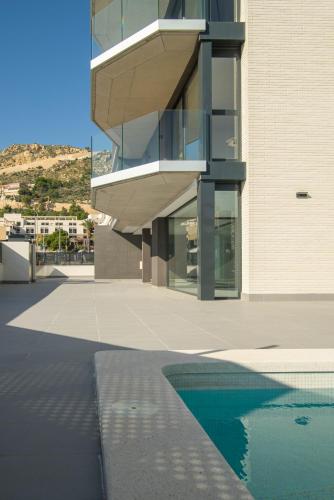 Modern sea front jacuzzi Blue Sky