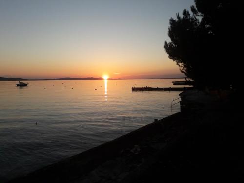 a sunset over a lake with ducks in the water at Crancina in Sveti Filip i Jakov