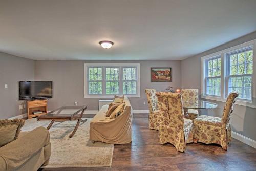 a living room with a couch and chairs and a table at Beautiful Lenox Home, 3 Mi to Shakespeare and Co! in Lenox