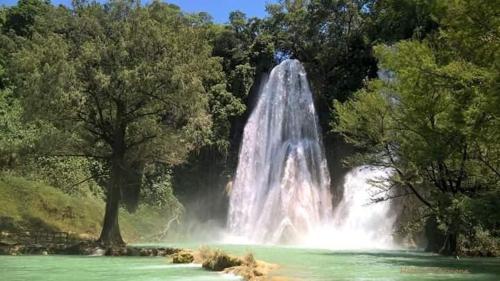 una cascada en medio de un campo verde en Hotel D´ Carmona, en Ciudad Valles