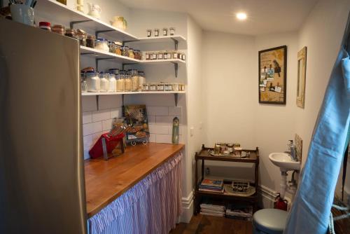 - une cuisine avec un comptoir et un évier dans la chambre dans l'établissement Villa Akaroa - Akaroa Pet Friendly Holiday Home, à Akaroa
