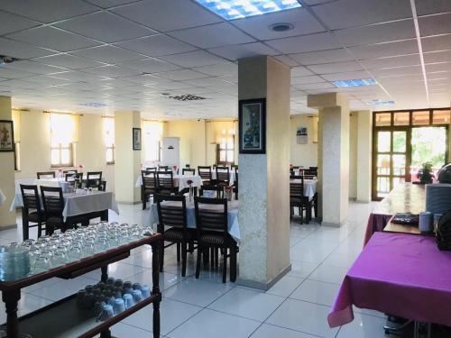 BOZKURT HOTEL في Kemaliye: غرفة طعام مع طاولات وكراسي في مطعم
