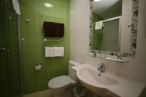 a bathroom with a toilet, sink, and mirror at Medical SPA "Eglės sanatorija" Birštonas in Birštonas