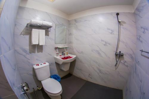a bathroom with a toilet and a sink at Botahtaung Hotel in Yangon