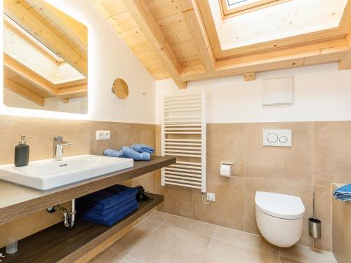 a bathroom with a sink and a toilet at Chiemgauferienwohnungen - Maier in Unterwössen
