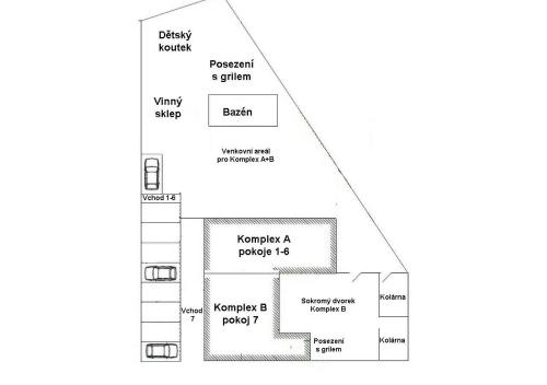 planta de una casa con un plan en U Jeřába - komplex A, en Horní Věstonice