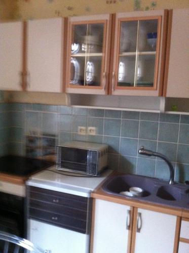 een keuken met een broodrooster, een oven en een wastafel bij Appartement Hyper Centre proche tram in Angers