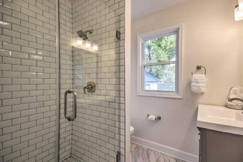a bathroom with a shower and a sink at Thomson Farm Classic Home Less Than 10 Mi to Vineyards! in Leesburg