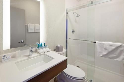 a bathroom with a sink and a toilet and a shower at Holiday Inn Express Hotel & Suites San Diego-Escondido, an IHG Hotel in Escondido