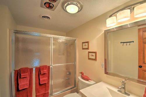 a bathroom with a shower and a sink at Picturesque Sky Haus Sanctuary with Mountain Views in Sky Valley