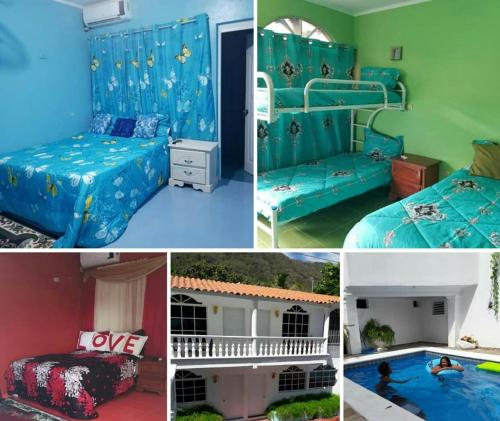 un collage de fotos de un dormitorio y una piscina en Hotel Napoles, en Santa Cruz de Barahona