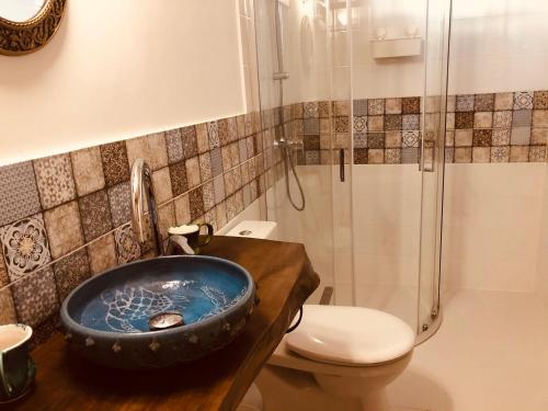 a bathroom with a sink and a toilet and a shower at Club Thermal Village Cegled in Cegléd
