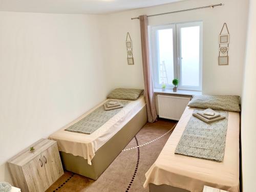 2 Betten in einem Zimmer mit Fenster in der Unterkunft New Hostel Berlin Mitte FREE SNACK hot tea and coffee in Berlin