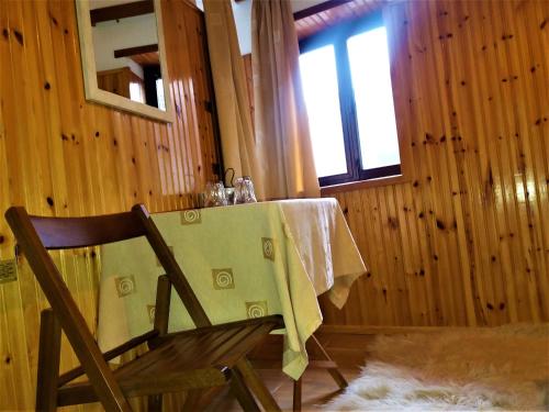 邁措翁的住宿－Hotel Acropolis Metsovo，一张桌子,房间配有椅子和窗户