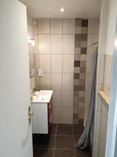 a bathroom with a sink and a shower at RAND'UBAYE in Barcelonnette