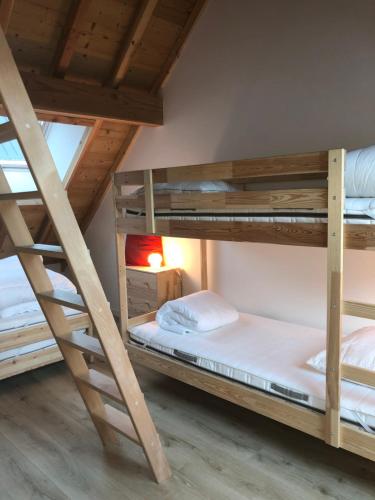 a bedroom with two bunk beds in a room at La maison de la montagne in Le Bourg-dʼOisans