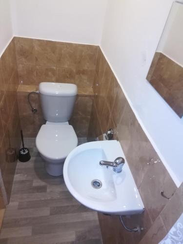 a bathroom with a white sink and a toilet at U Dragouna in Köllein