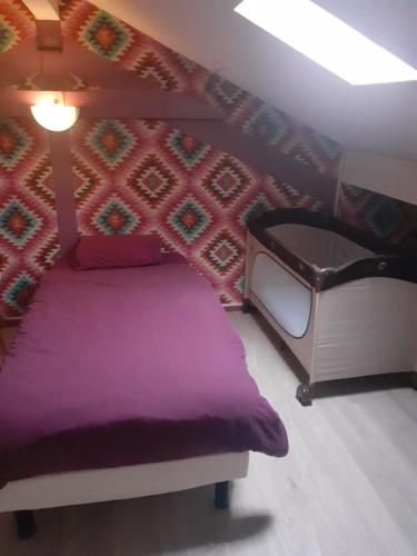 a bedroom with a bed with a purple blanket at Un Spa au Canyon in Freyming