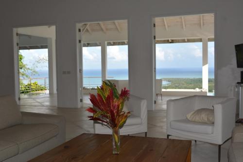 a living room with a vase of flowers on a table at Villa Noria in Las Terrenas