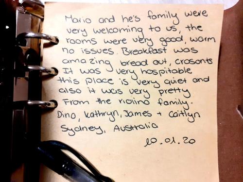 a letter written on a door with handwriting at El Canfin in Montebello Vicentino
