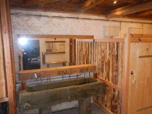 a bathroom with a sink in a room at 4 Sterne Wohnen "Zum alten Forsthof" am Schlosspark, App 3 "wunnerbor" in Eutin