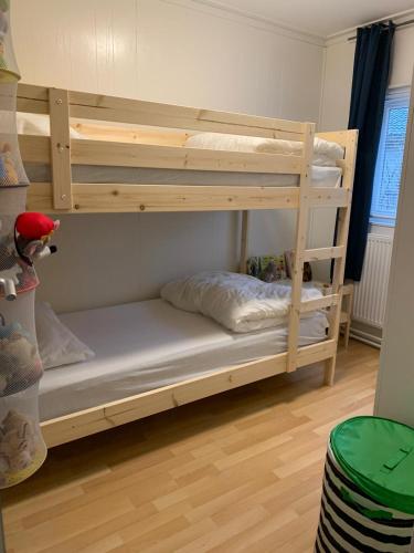 a wooden bunk bed in a room with at Het Natuurhuisje op de Veluwe in Nunspeet