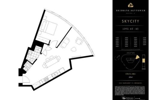 a diagram of a floor plan next to a bottle at Lvl 57 Skytower Breathtaking Views CBD Wifi Carpark by Stylish Stays in Brisbane