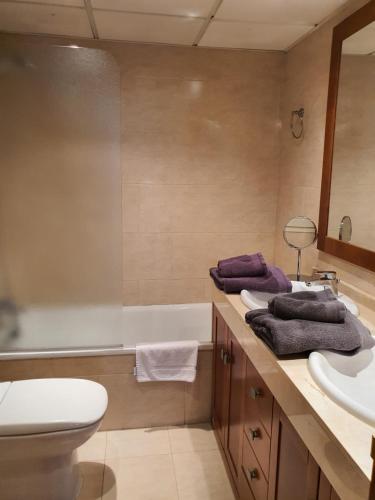 a bathroom with a toilet and a sink and a tub at Jaen Home in Jaén