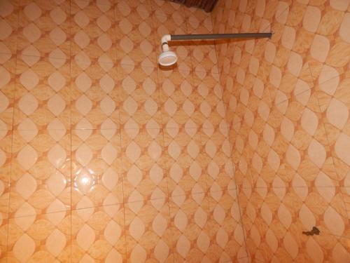 a shower with a shower head in a bathroom at Akomapa Village in Elmina