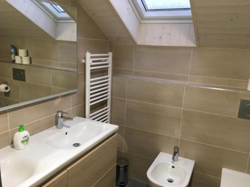 ein Bad mit einem Waschbecken und einem Spiegel in der Unterkunft Apartman Herman in Rudník