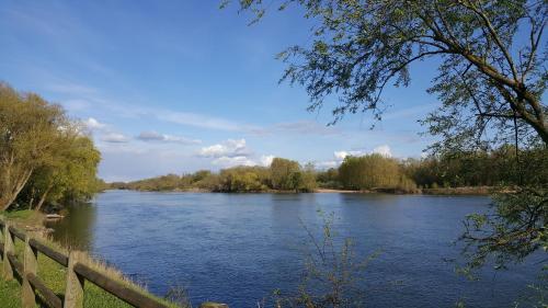 a view of a river with a fence next to it at Les Troglos de la Tufolière in Rochecorbon