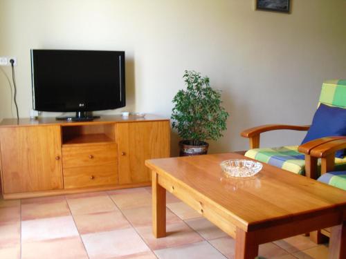 ein Wohnzimmer mit einem TV und einem Couchtisch in der Unterkunft Allotjaments Mas Rafalot in Bas