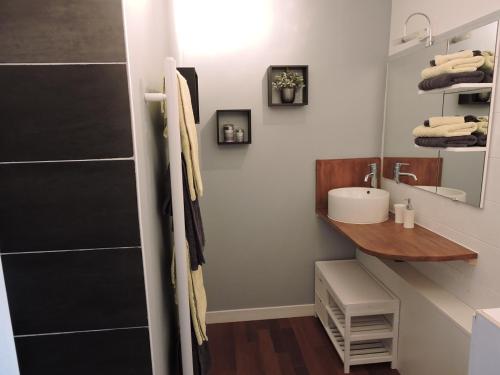 une salle de bain avec un lavabo et une douche dans l'établissement la linoterie, à Colembert