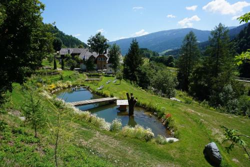 a couple of people standing on a bridge over a river at Vitalhof am Kreischberg by ALPS RESORTS in Bodendorf