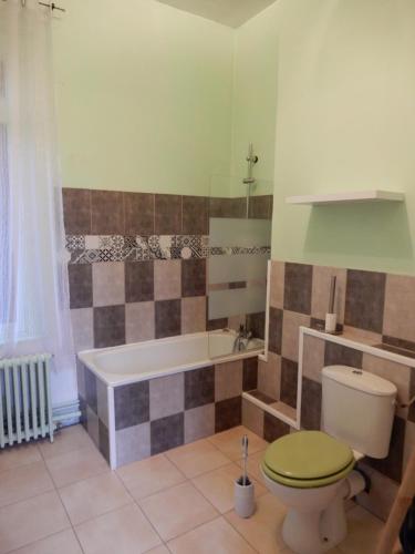 a bathroom with a toilet and a bath tub at Chateau Gruchet Le Valasse in Gruchet-le-Valasse